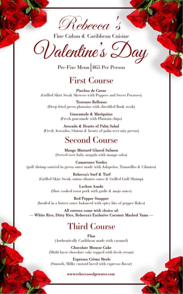 Rebecca's Valentines Day 2020 Pre-Fixe Menu